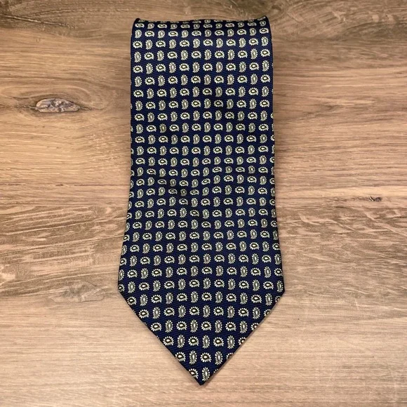 Victor Laurent Finition Main Navy Blue Paisley Silk Necktie Men Formal Accessory - Picture 2 of 7
